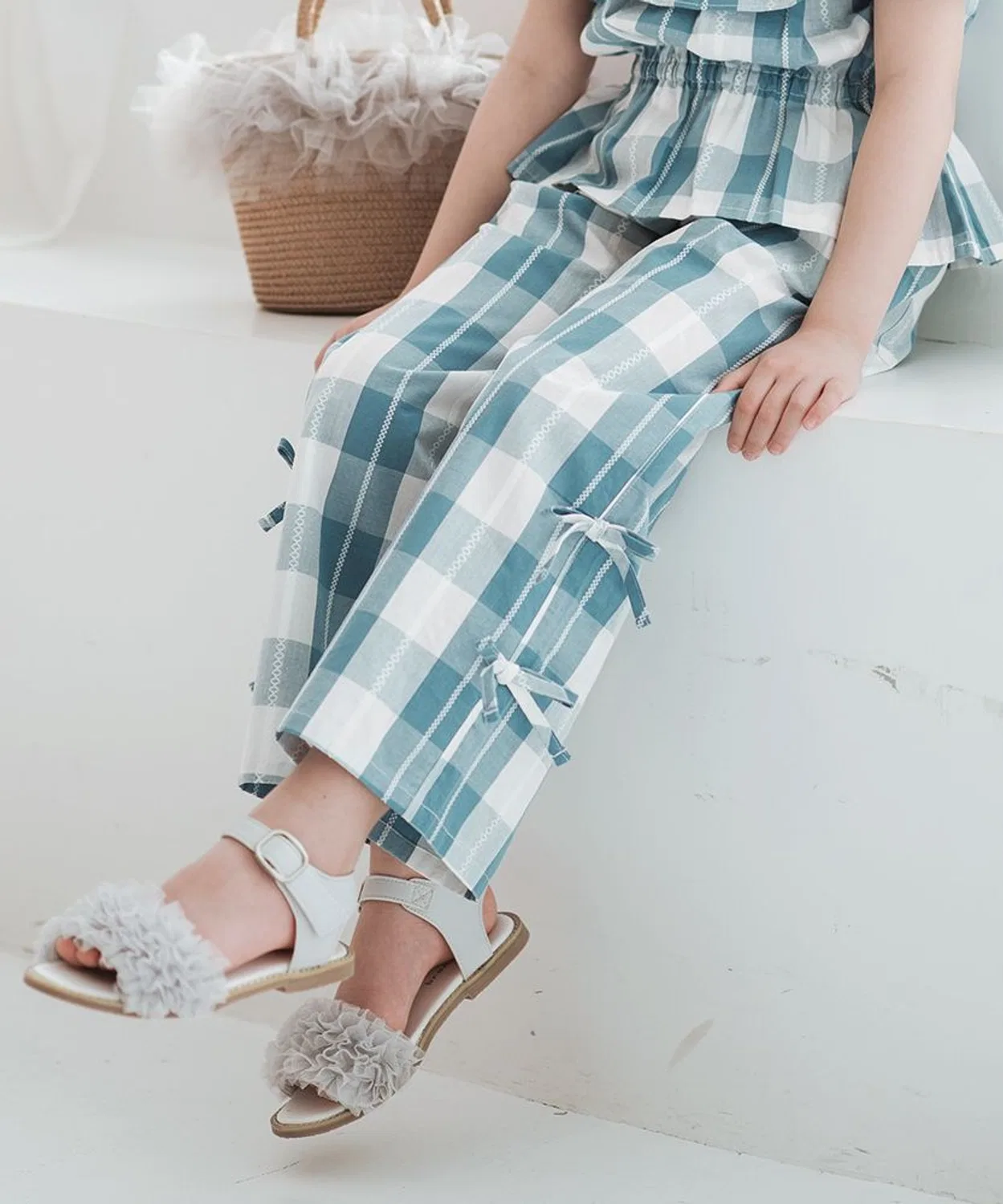 Детские брюки с клетчатым принтом и лентами branshes, Blue