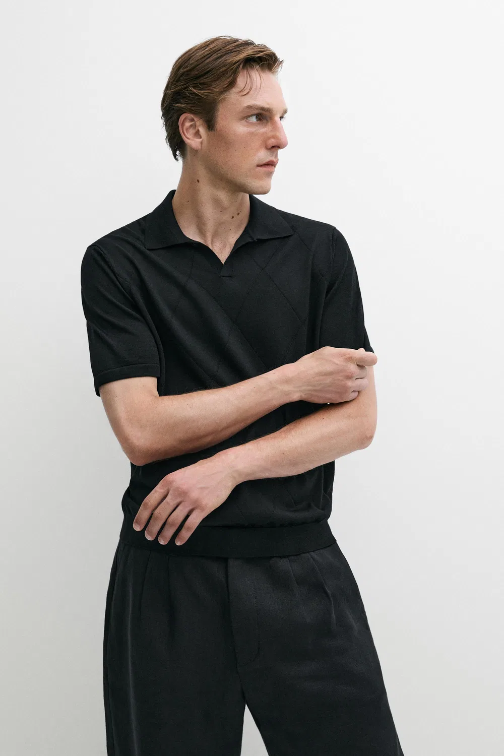 Свитер-поло Massimo Dutti Argyle Knit, черный