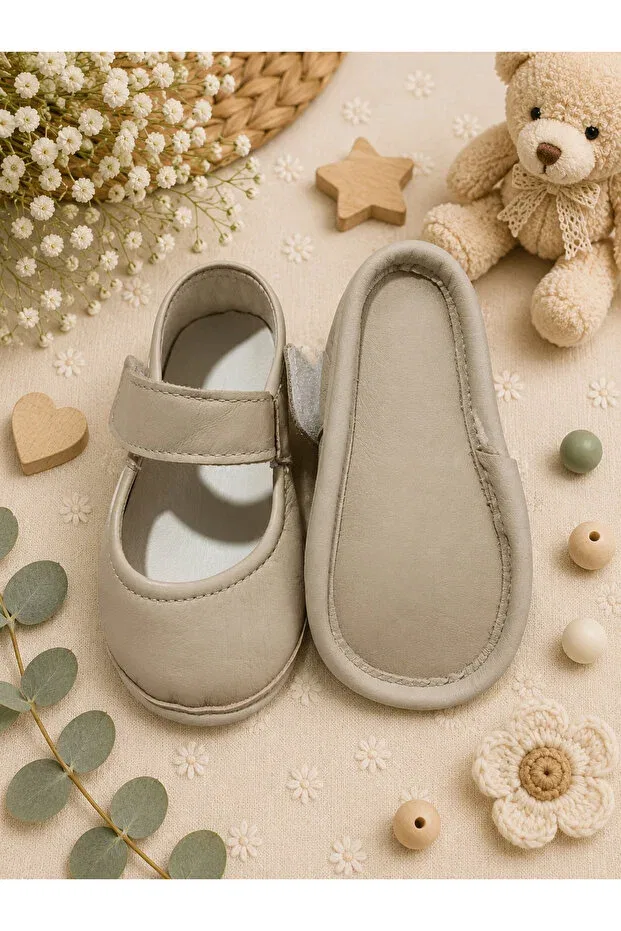 Детские пинетки для новорожденных кожаные Basics My Baby Kumsal, Beige — фото 4