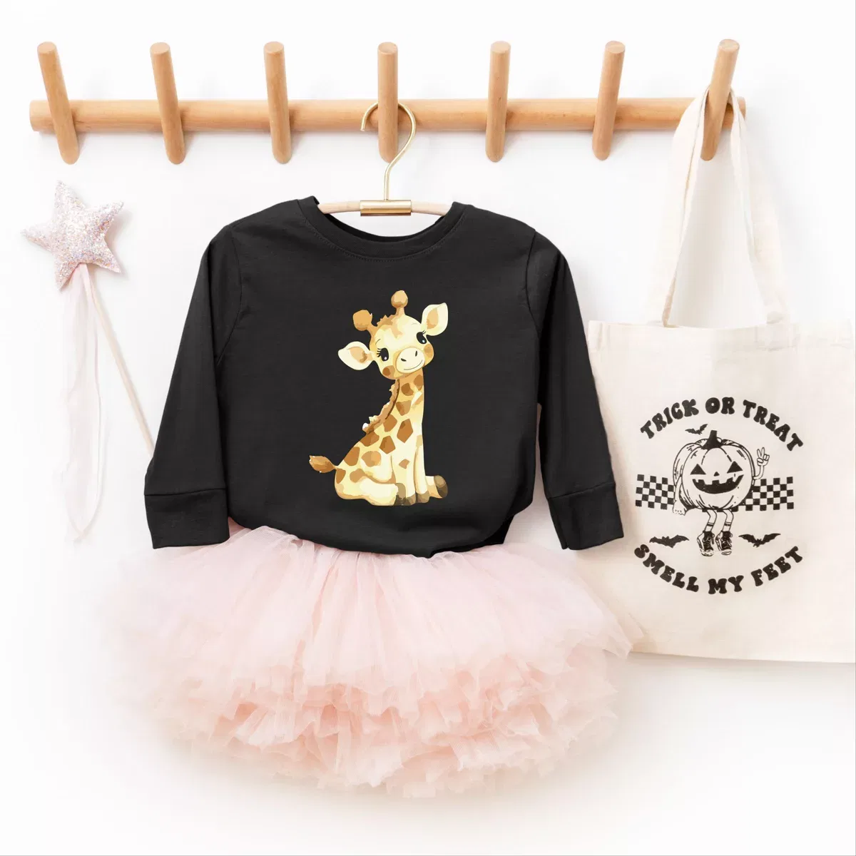Детская футболка с длинным рукавом с принтом Watercolor Giraffe The Juniper Shop, Seafoam — фото 3