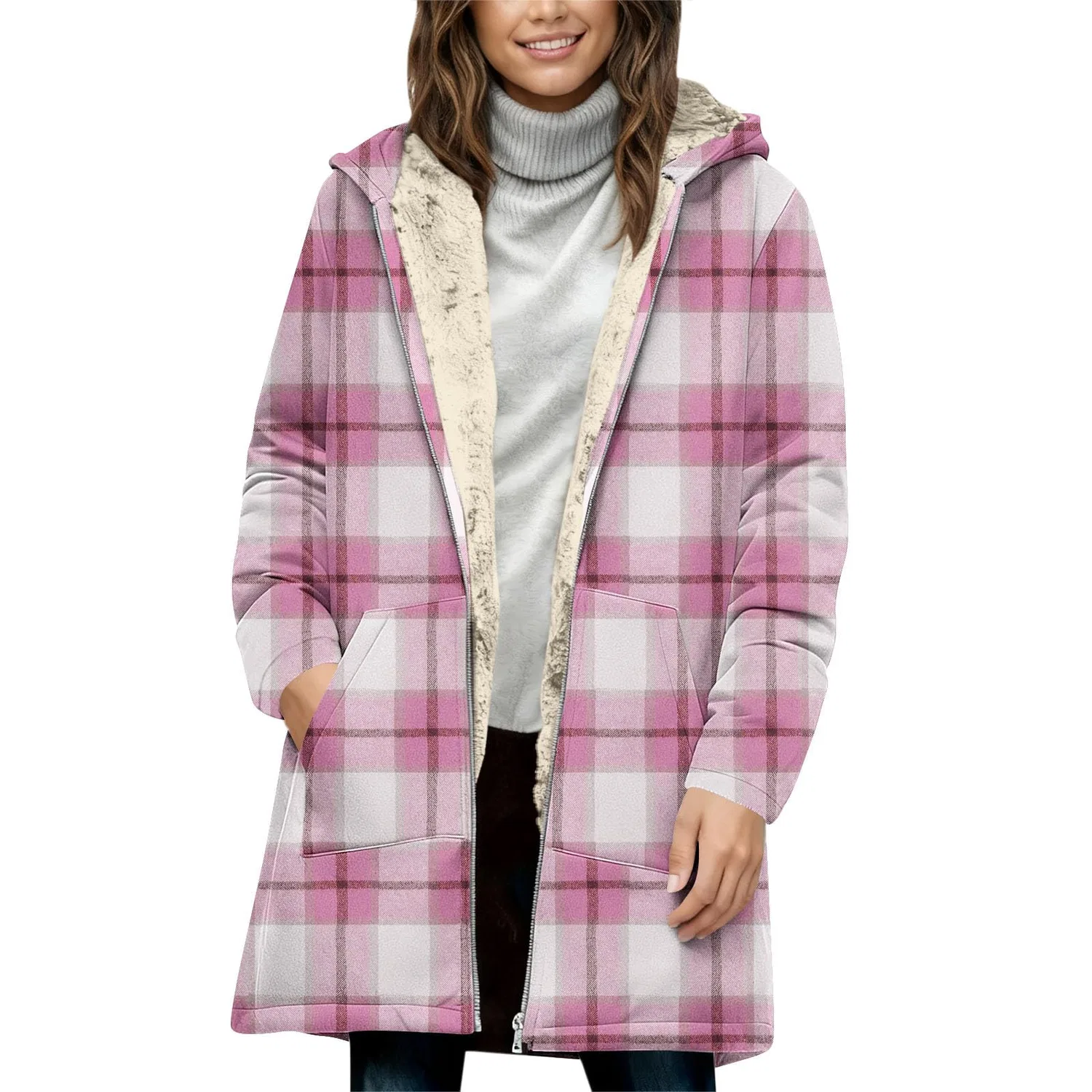 Женская куртка-рубашка с принтом в клетку, модель Plaid, бренд, 02 rosa — фото 2