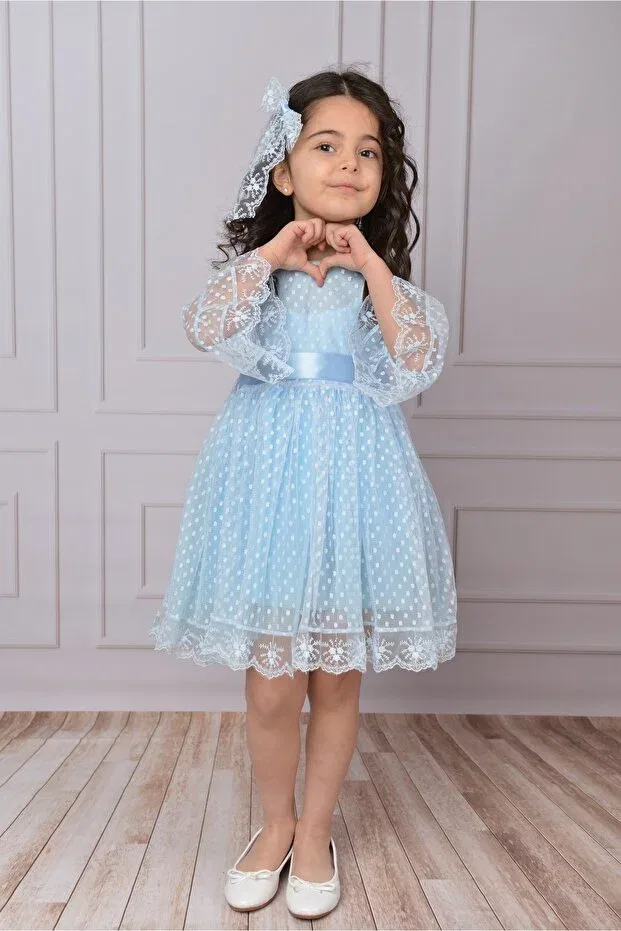 Детское платье для девочек с длинным рукавом Delfini Kids, Blue — фото 4