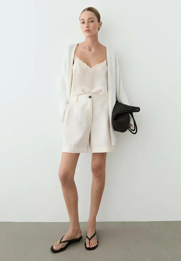 Шорты из льна Massimo Dutti white, белый — фото 2