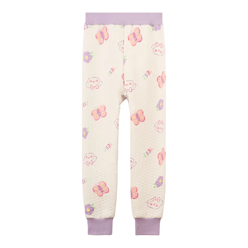 Детские пижамные штаны утепленные Red Bean, Color: light cloud white+twilight mountain purple