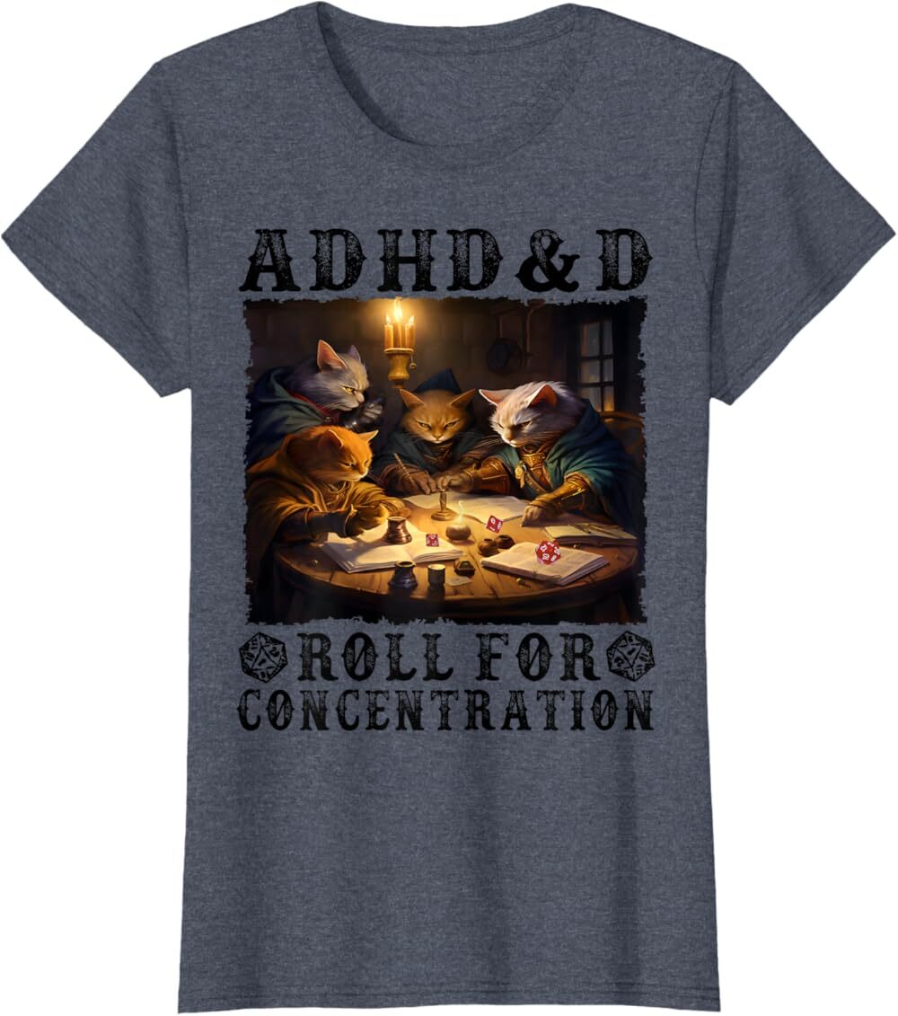 

Женская футболка Funny Tees Gamer RPG Apparel Cats RPG Gamer Roll For Concentration, темно-синий