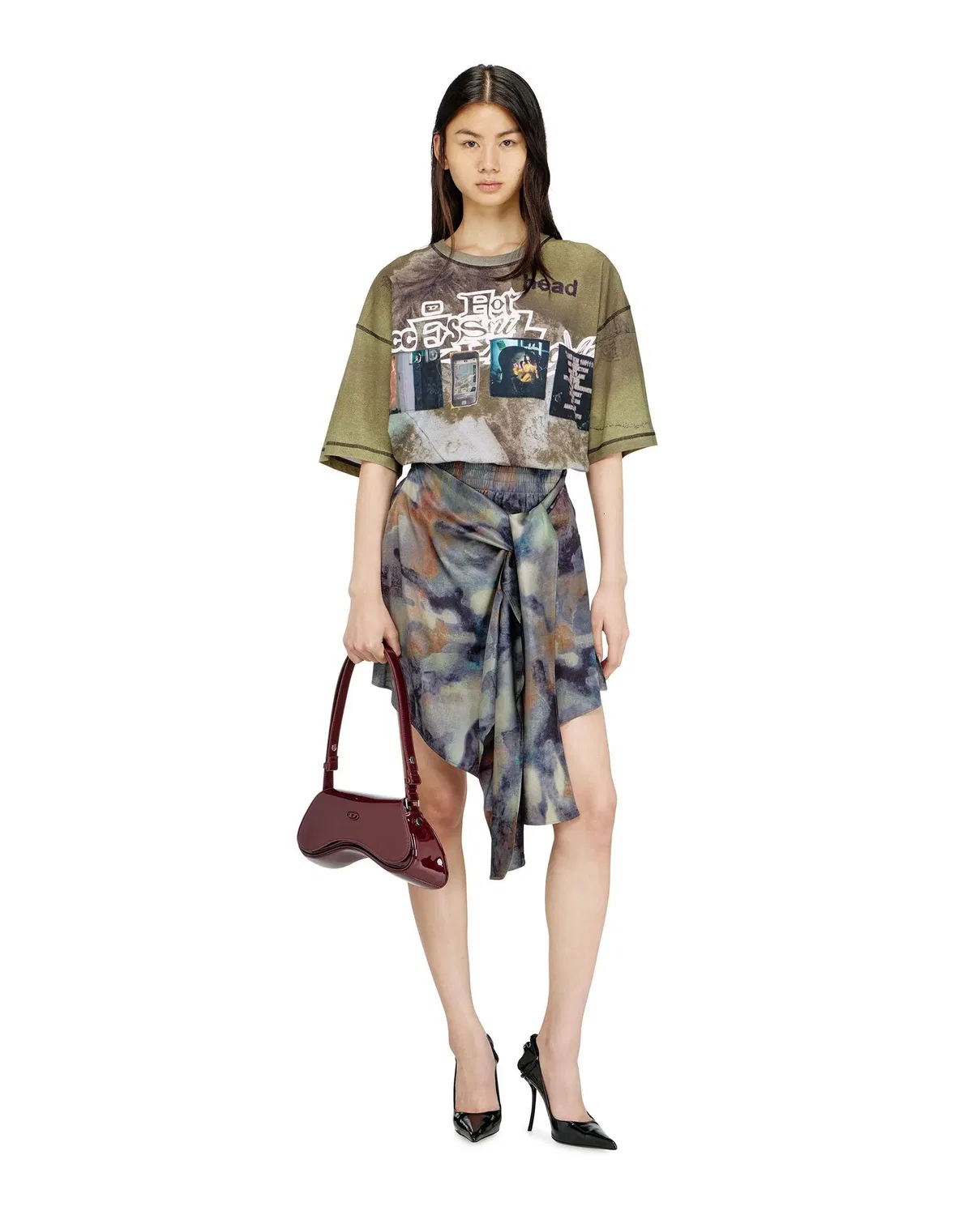 Женская юбка-брюки из сатина с принтом Multicolor Diesel, Multicolor — фото 3