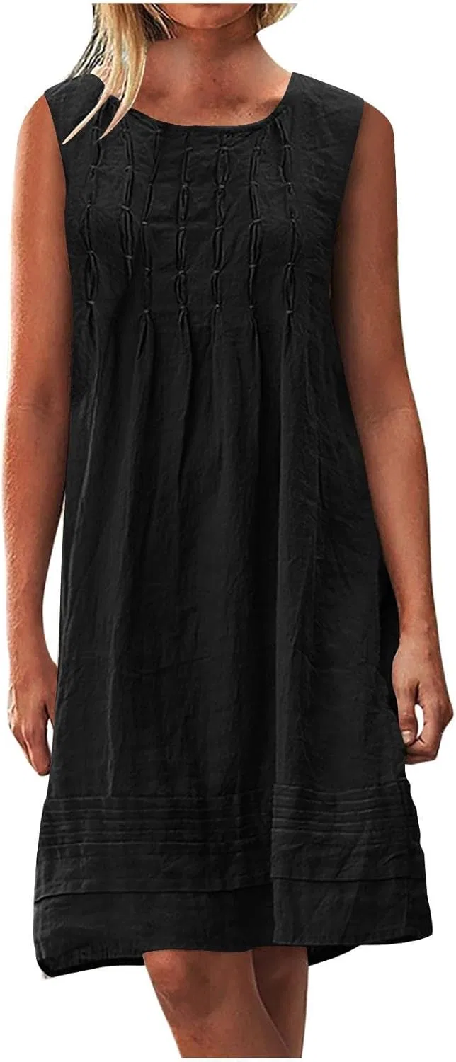 Женское летнее платье свободного кроя Linen, Black