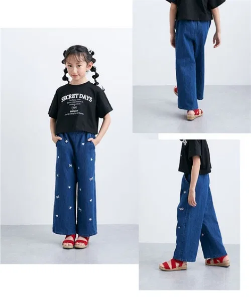 Детские джинсы для девочек с вышивкой, свободный крой QUNTSTYLE, Blue — фото 3