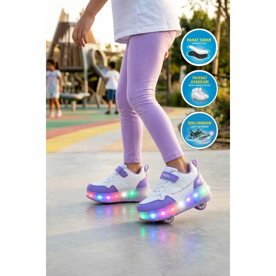 Детские кроссовки с подсветкой и роликами Glow F Ayk's, Белый — фото 2