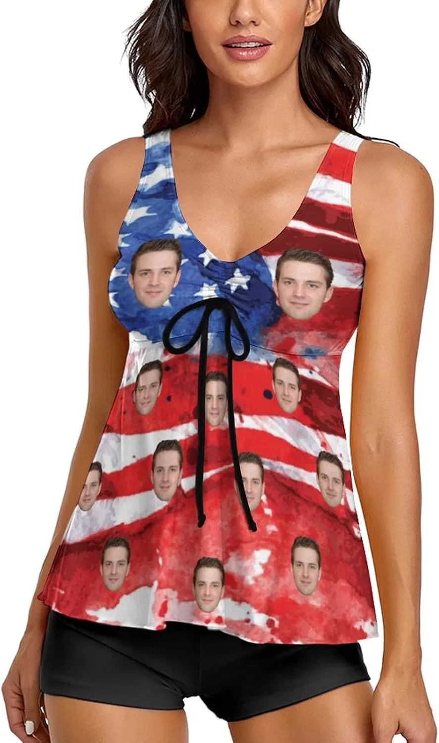 Женский танкини с принтом лица, Tie Dye American Flag