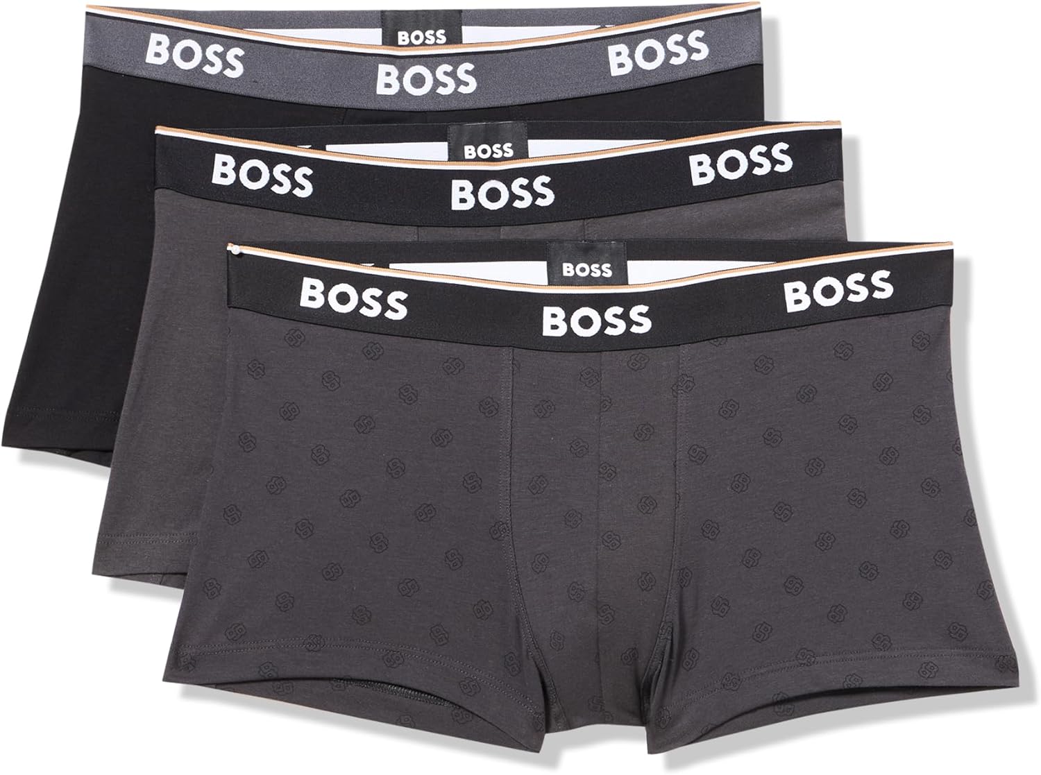 

BOSS мужские трусы 3 шт, мультидизайн, логотип Bold Hugo Boss, Asphalt/Black/Asphalt Dot