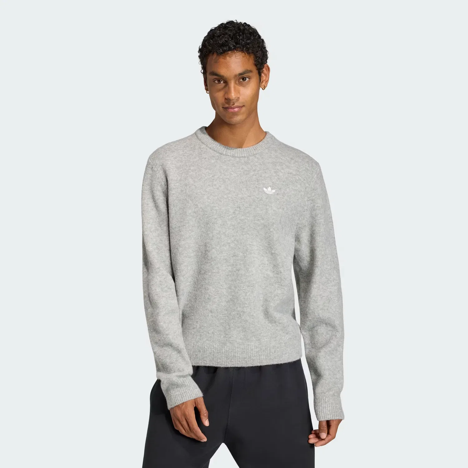 Мужской вязаный свитер с круглым вырезом Trefoil Essentials Fully Knit Sweater Adidas Originals, серый меланж