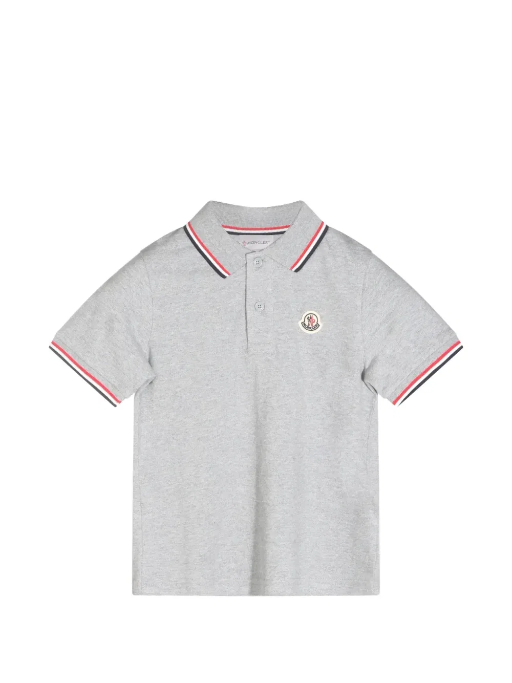 Футболка-поло с нашивкой-логотипом и полосатым краем Moncler Enfant, серый