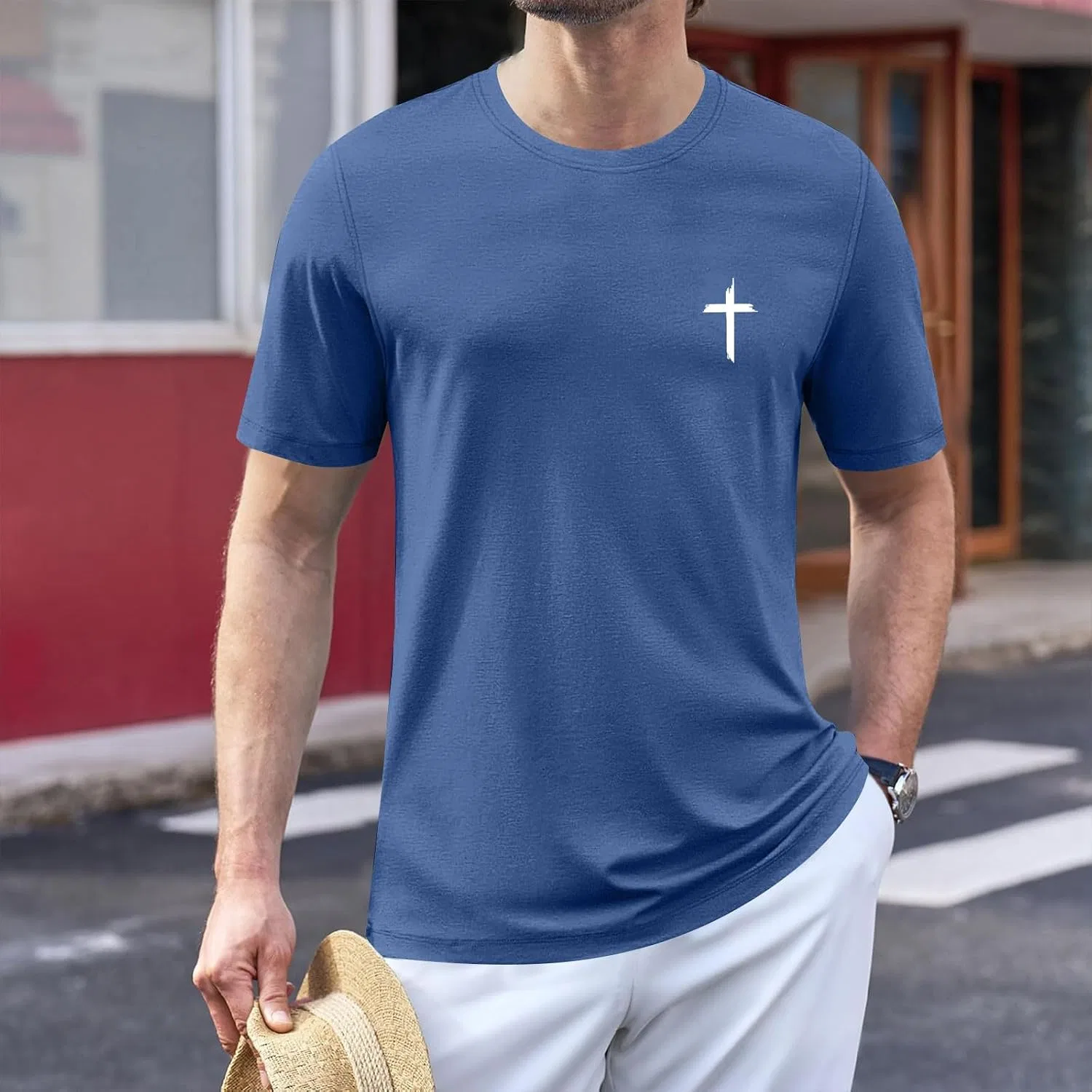 Мужская футболка с крестом Christian, Light Blue — фото 2