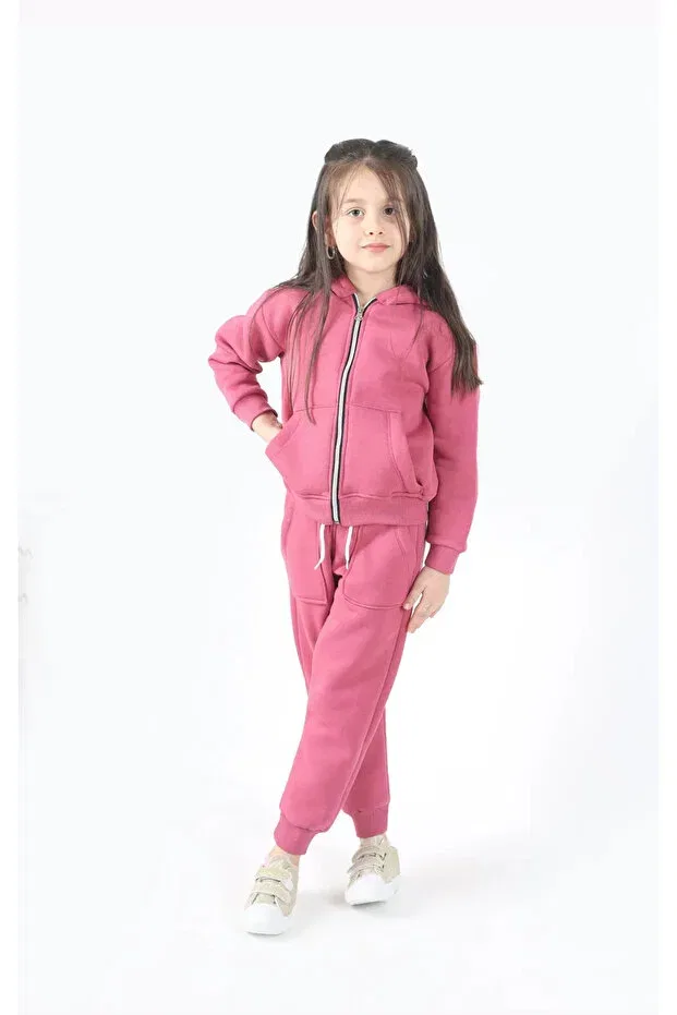Детский спортивный комплект для девочек на молнии с капюшоном Ahsenimbebe, Rose Dry