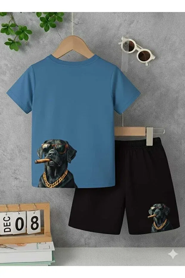 Детский комплект футболки и шорт с принтом Basics Nice Clothes, Bottom Black Top Blue
