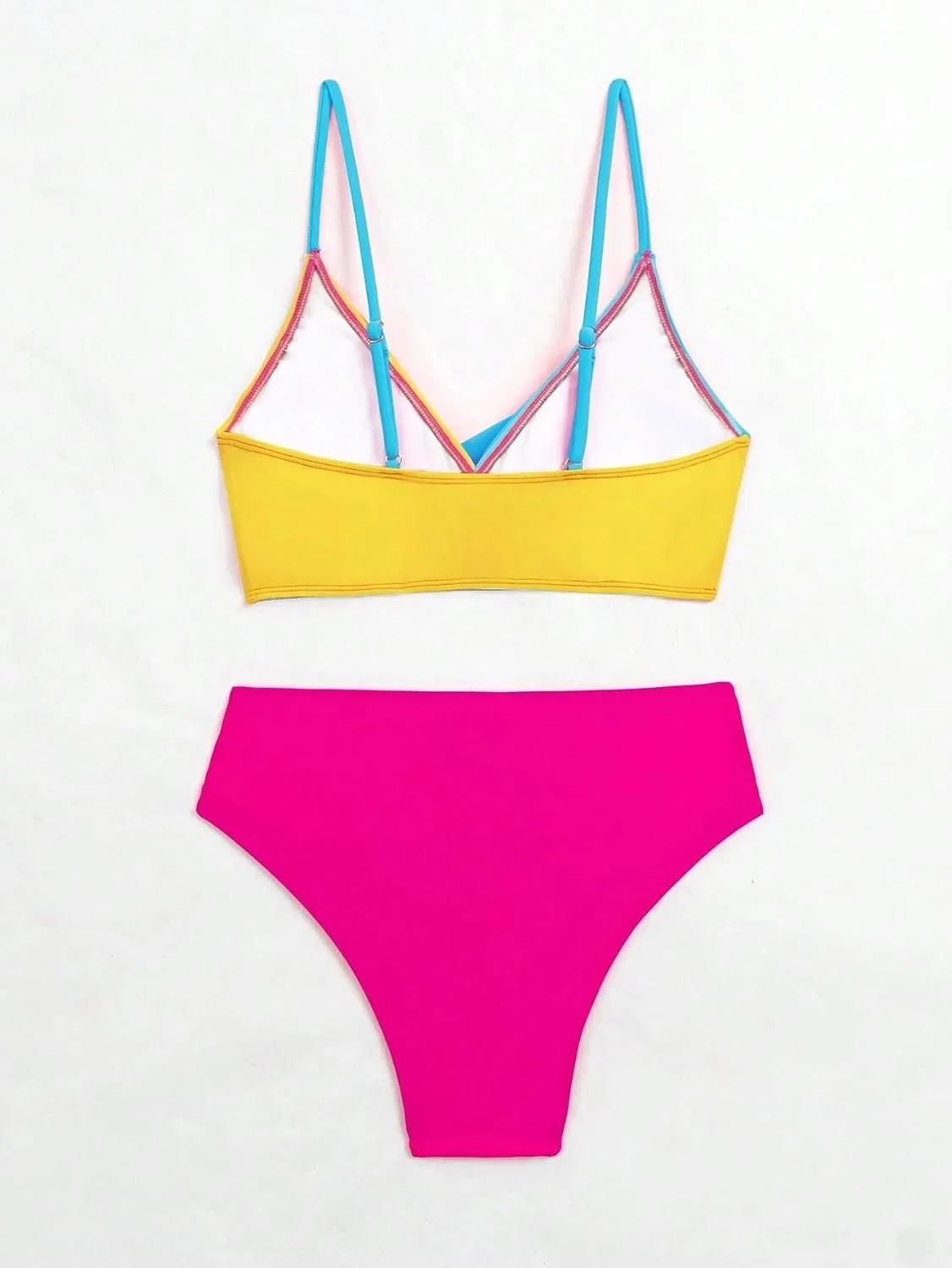 Женский бикини-сет с цветовой блокировкой High Waisted Spaghetti Strap, Multicolor — фото 4