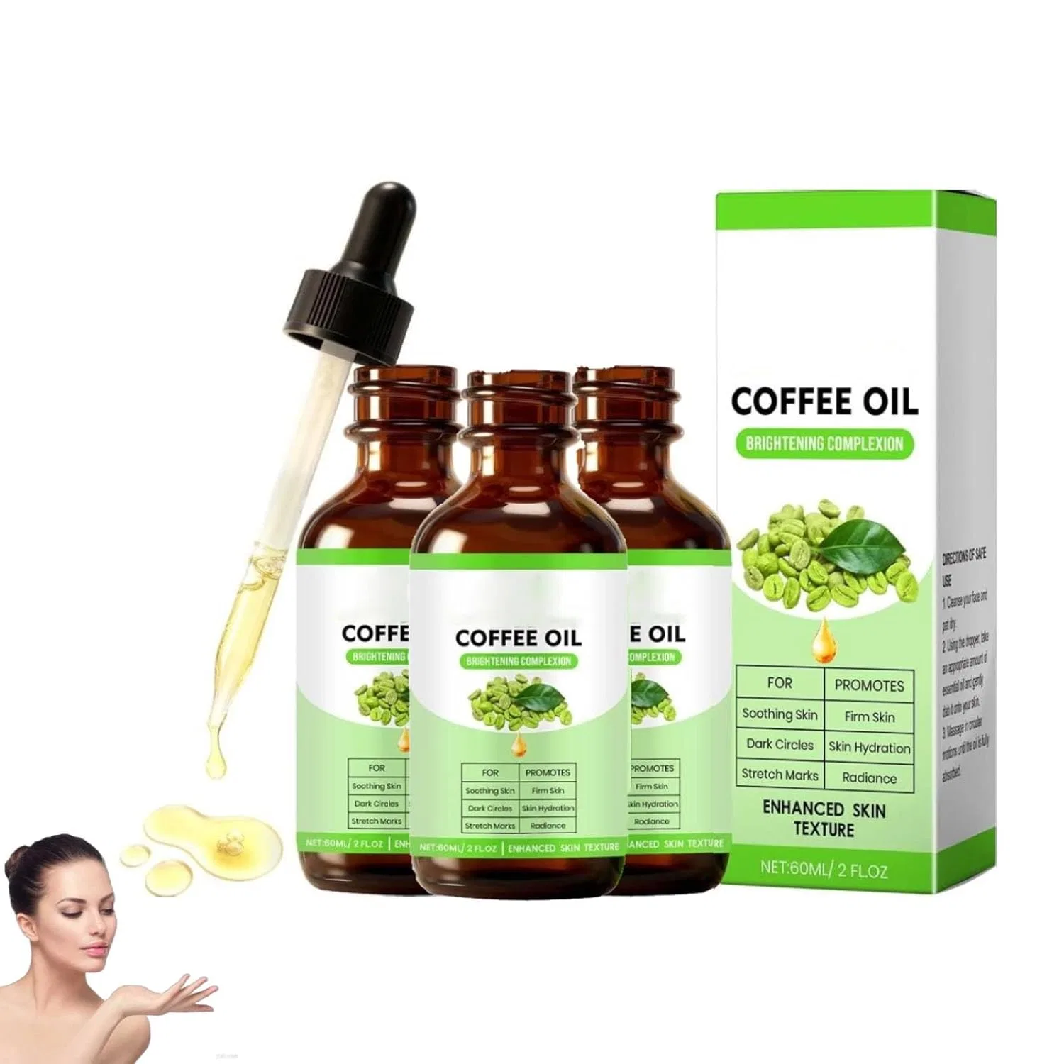 Масло для лица и тела Coffee Oil Against Wrinkles, Yuxtth, 3 шт, 60 мл