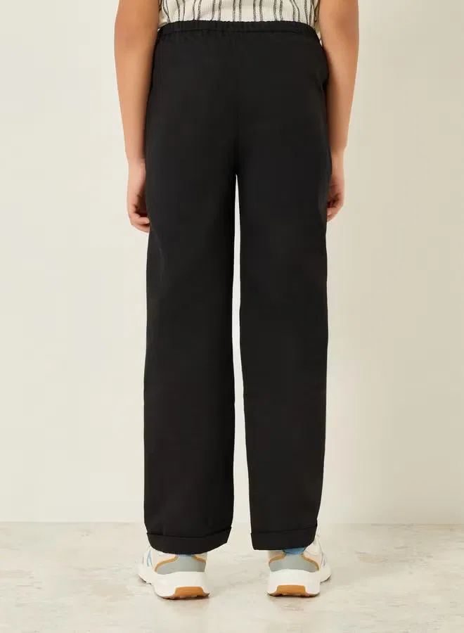 Штаны хлопковые с кулиской Boys cotton drawstring pants Styli, черный — фото 3