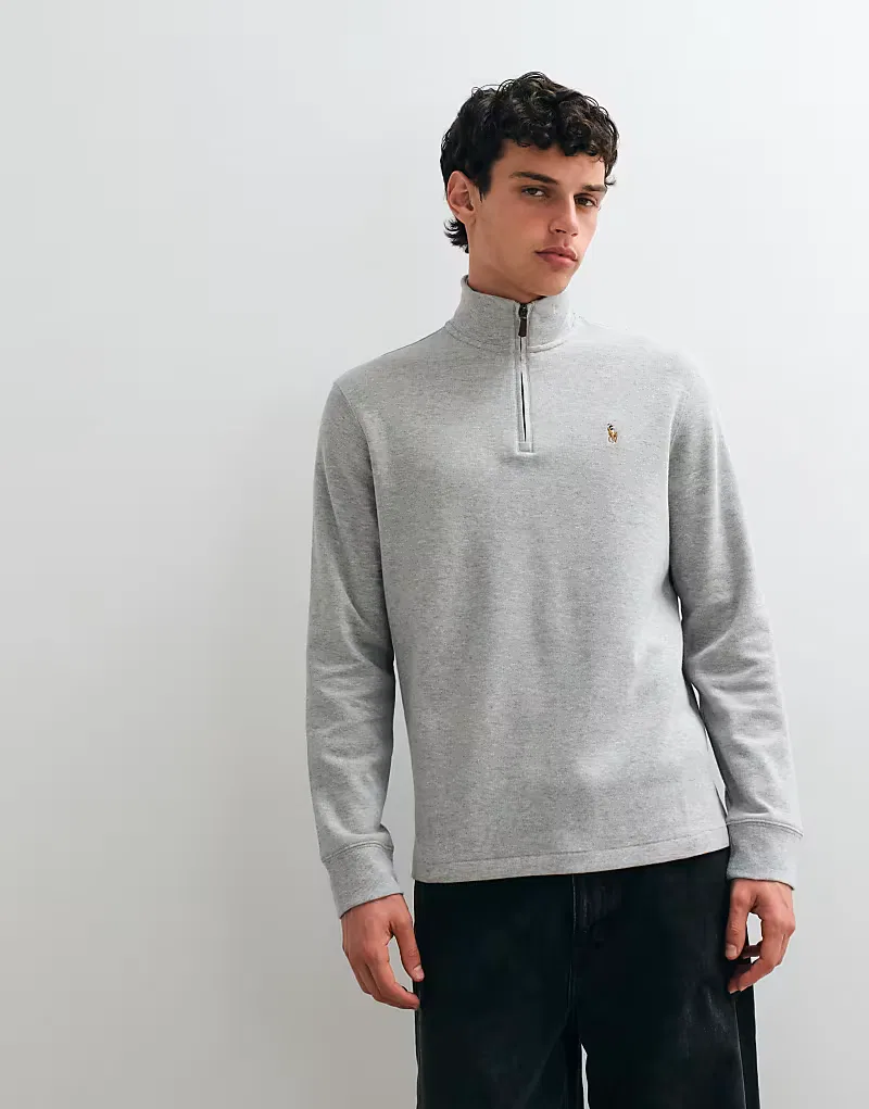 Толстовка Polo Ralph Lauren Icon Logo Estate Rib Quarter Zip светло-серый — фото 2