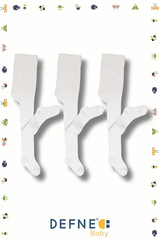 Детские колготки хлопковые комплект 3 шт Defne Baby, White — фото 3