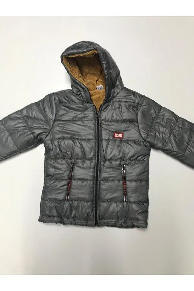 Детское зимнее пальто для мальчиков на молнии с капюшоном Baby Slon Kids Clup, Anthracite Gray — фото 2
