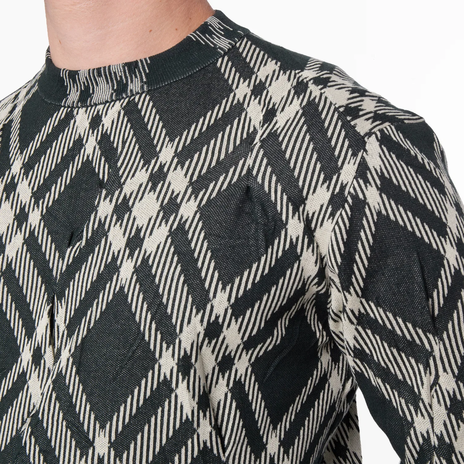 Свитер из жатого хлопка с клетчатым принтом Check Cotton Blend Crinkled Sweater Burberry, Ivy Ip Check — фото 3