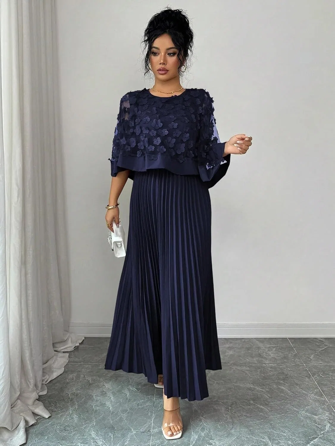 Женское летнее платье с плиссированным подолом Navy Blue — фото 2