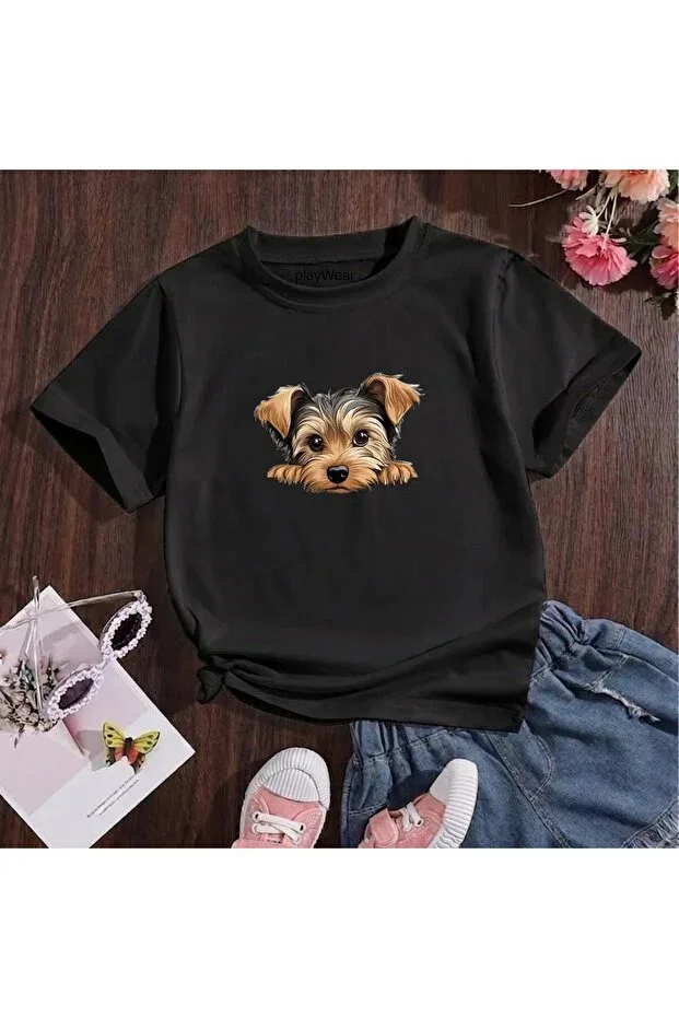 Детская футболка с принтом Brown Dog Printed Playwear, Black