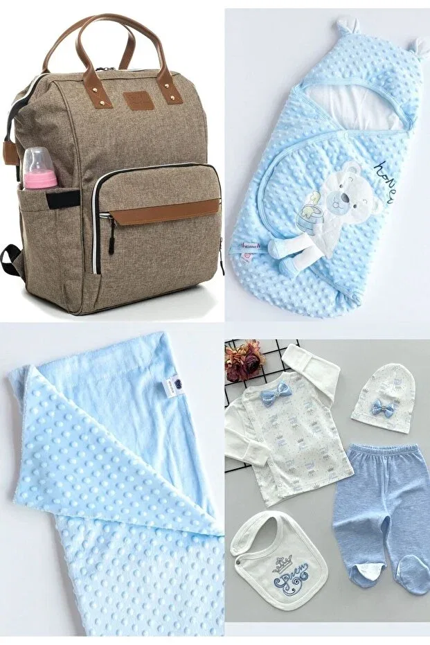 Детский комплект для выписки Large Birth Set of 4 Beyaz Bebek, Bej-Blue-White