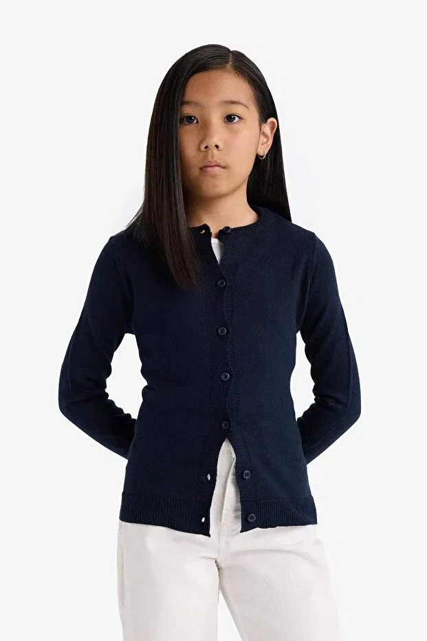 Детский кардиган для девочек с длинным рукавом Defacto, Navy Blue-Nv251 — фото 4