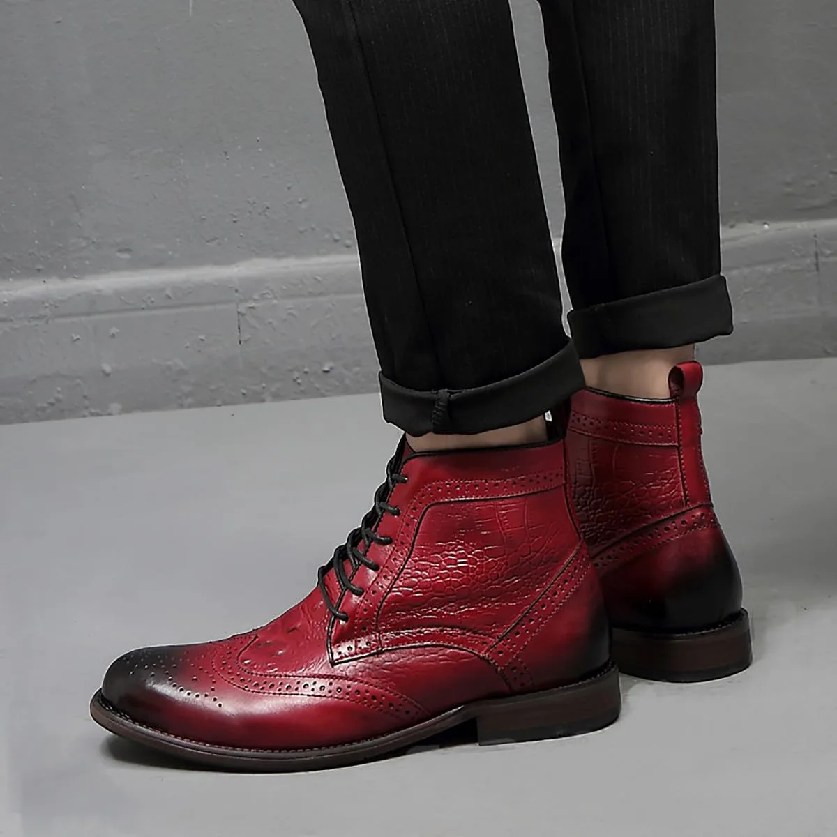 

Мужские оксфорды Santimon, ботинки, деловые и повседневные, кожаные, модные, с крыльями (виингтип), броги, челси, туксовые, на щиколотку, ботинки Danner для мужчин, красный