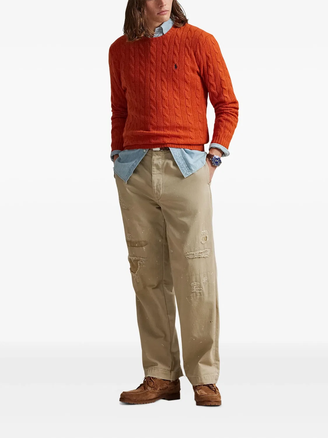 Свитер из шерсти с косичкой Polo Ralph Lauren, темно-оранжевый — фото 2