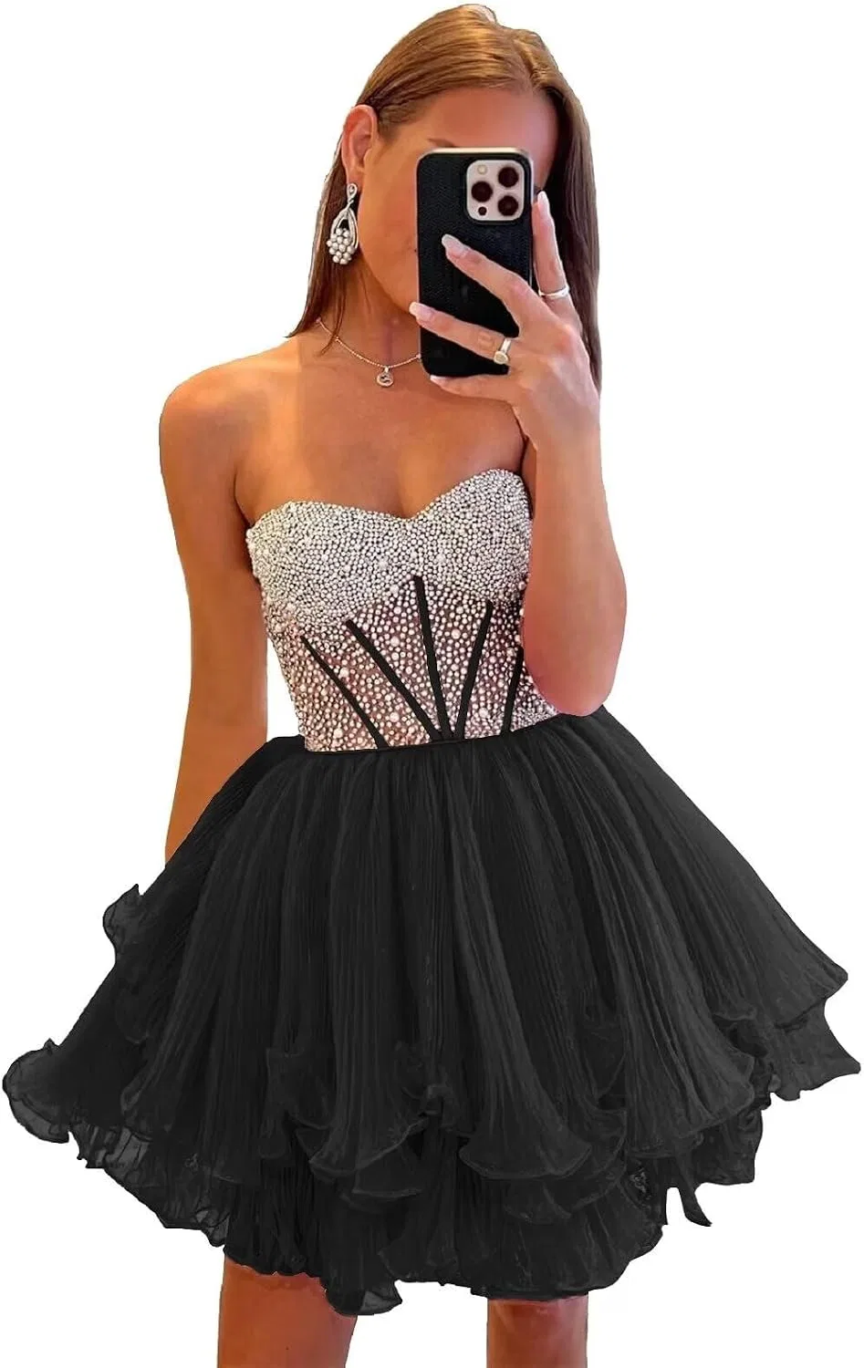 Женское коктейльное платье с бисером и пайетками, Black