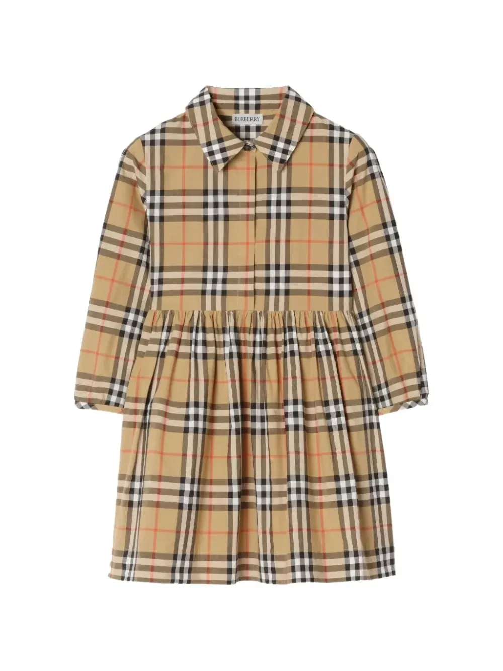 Расклешенное платье с клетчатым принтом BURBERRY KIDS, бежевый