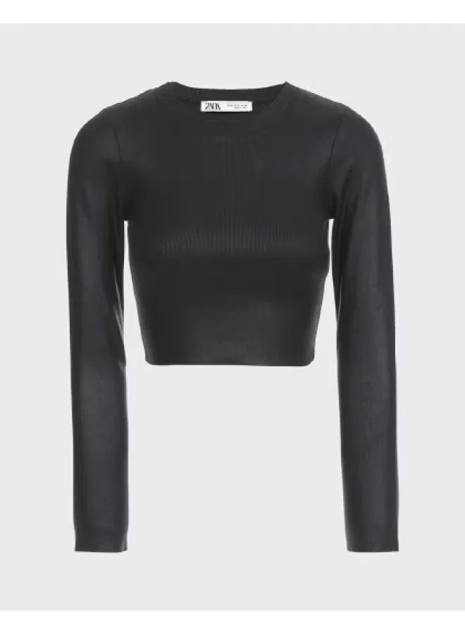 Пуловер вязаный с длинным рукавом Zara, черный