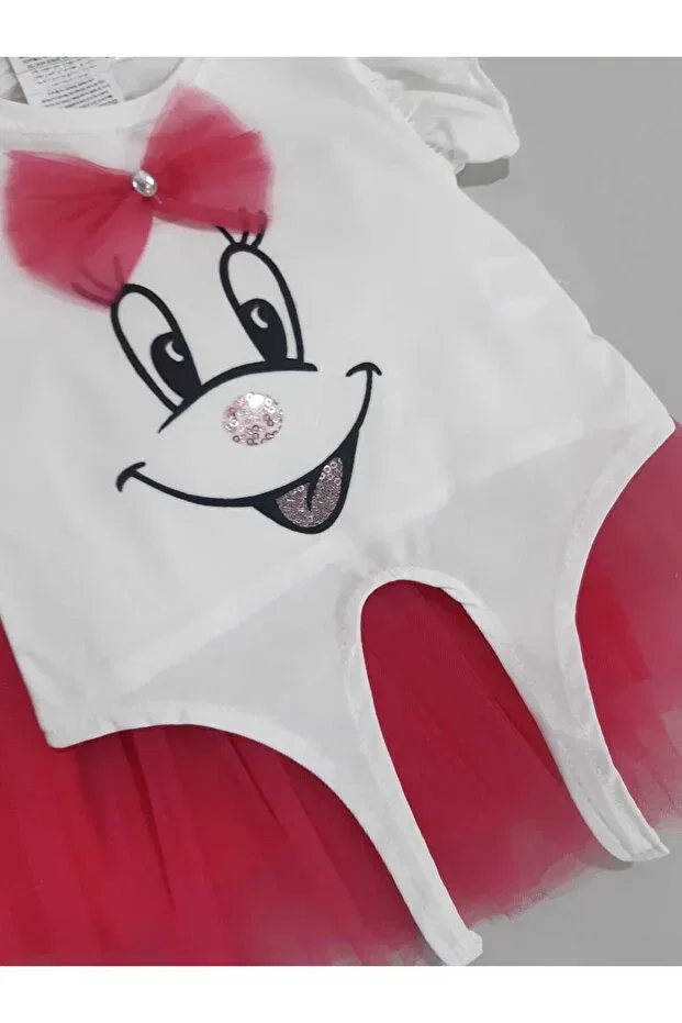 Детский комплект для девочек с принтом Smiling face belt-fastened tutu skirt summer two-piece girls' baby children's set Sönmez Baby, Red — фото 3