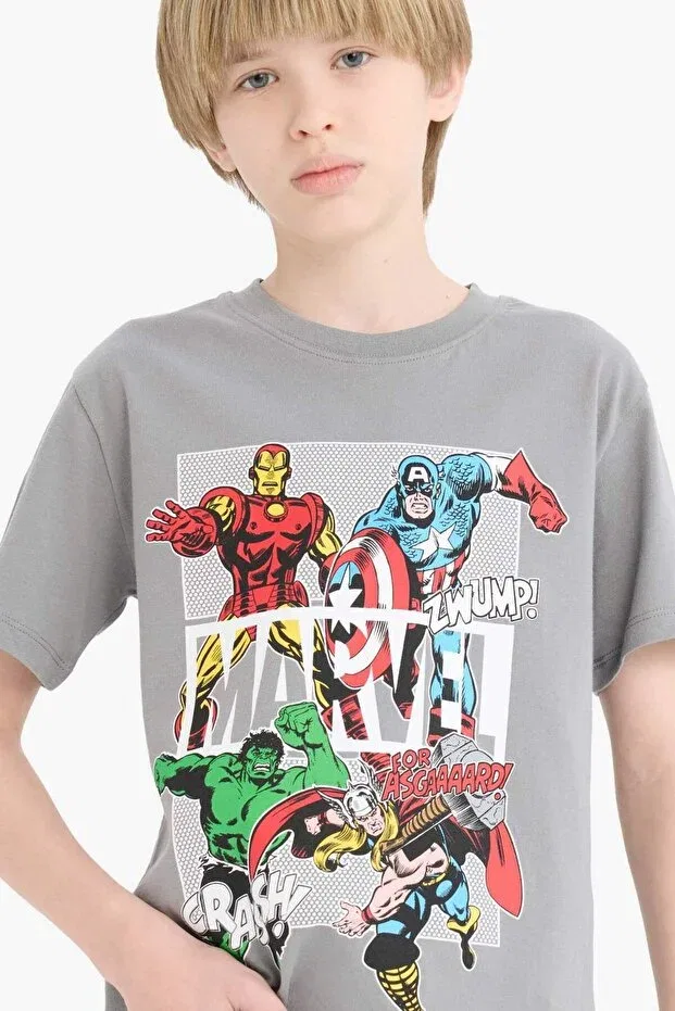 Детская футболка для мальчиков с принтом Marvel Comics Crew Neck Short Sleeve Defacto, Gray