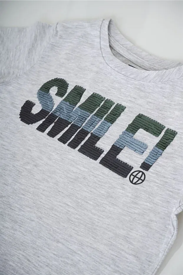 Детская футболка с принтом Fun Smile Changing Sequin Minik'O Kids, Gray — фото 3