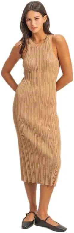 Женское облегающее платье с круглым вырезом Ribbed Knit, Dark Taupe