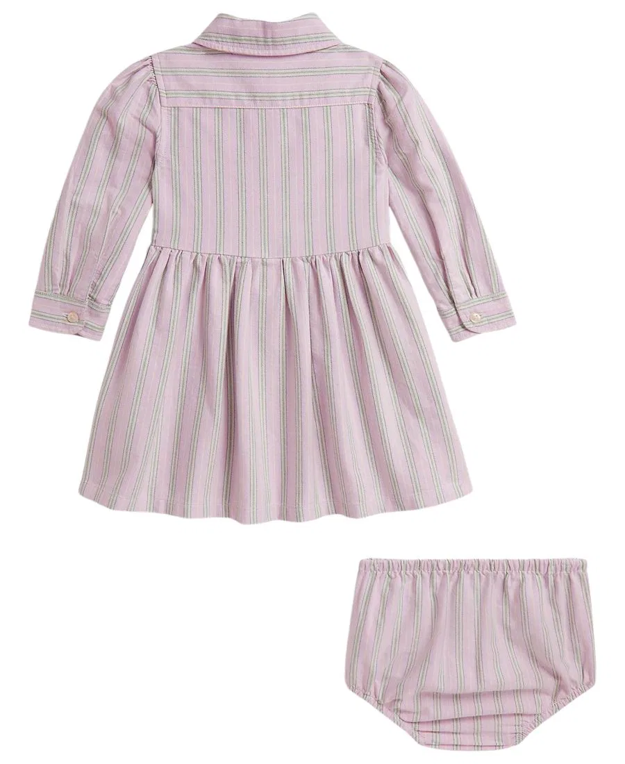 Платье-рубашка хлопковое в полоску с трусиками-блумер, 2 предмета Polo Ralph Lauren, Lavendar Green Multi — фото 2