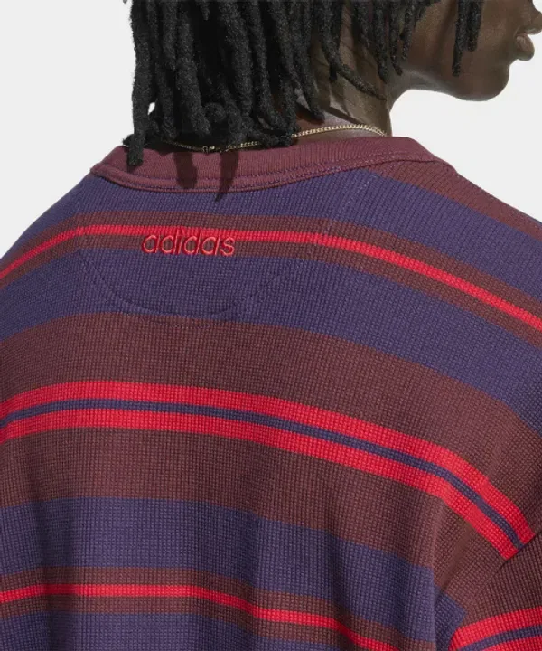 Футболка с длинным рукавом спортивная полосатая вафельная, 90S Alternative Adidas, аура руби — фото 4