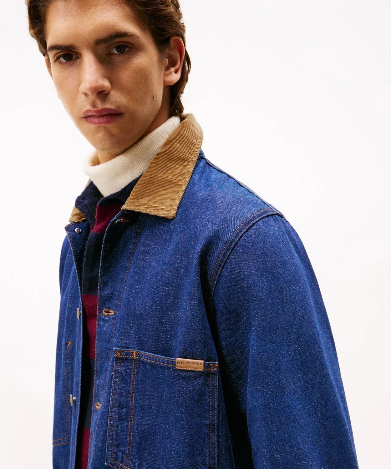Мужская куртка-блузон из индиго-денима с хлопковым составом TOMMY HILFIGER, Indigo Blue — фото 2