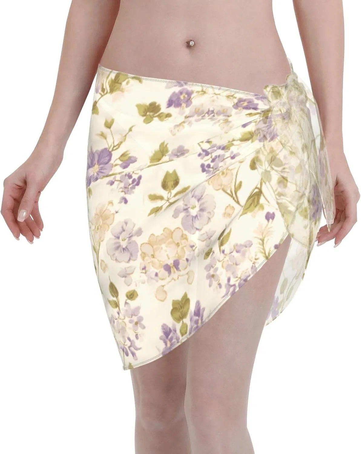 Женский пляжный парео из шифона, Beige Flower 1