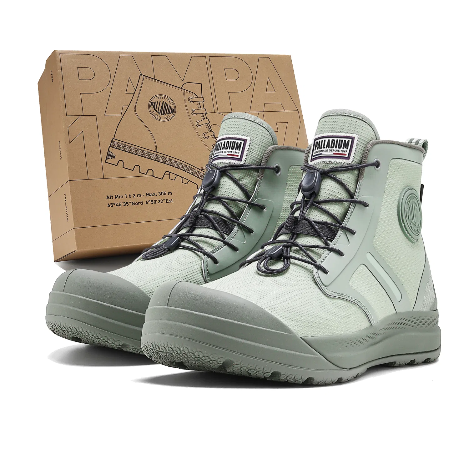 Детские ботинки-комбат с брендом Palladium, Green/Gray