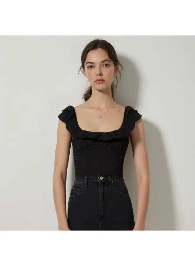 Топ на бретелях с рюшами Zara, черный — фото 3
