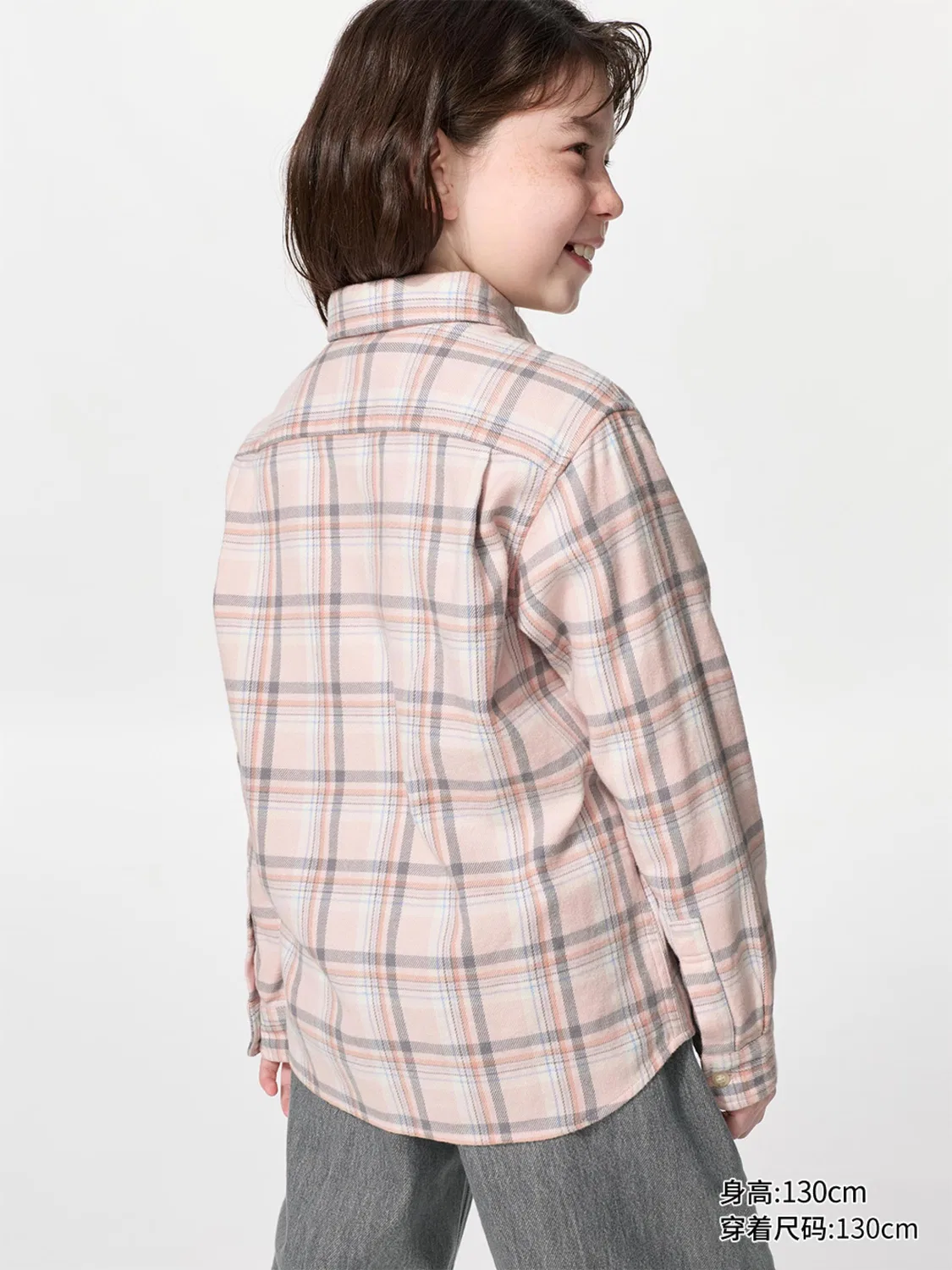 Рубашка детская фланелевая в клетку с длинным рукавом Uniqlo, розовая — фото 3