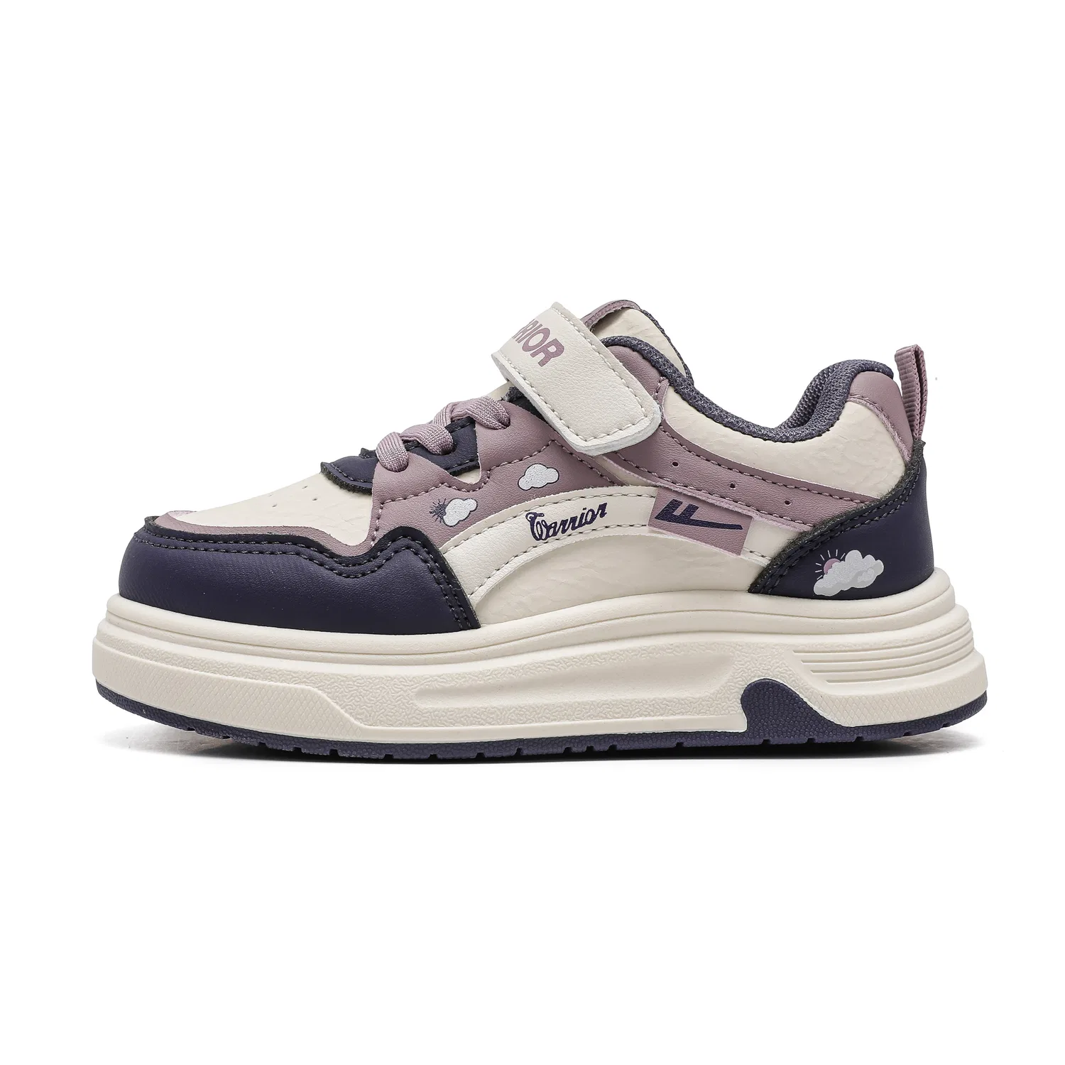 Детские кроссовки для скейтбординга с закрытым мысом WARRIOR, Rice/Dark Purple/Taro Purple