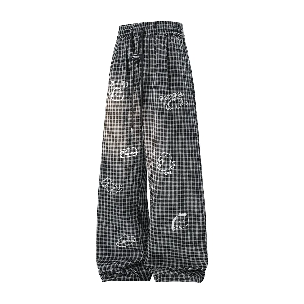 Детские брюки прямого кроя с принтом в клетку PAL ONGACO, Black Plaid