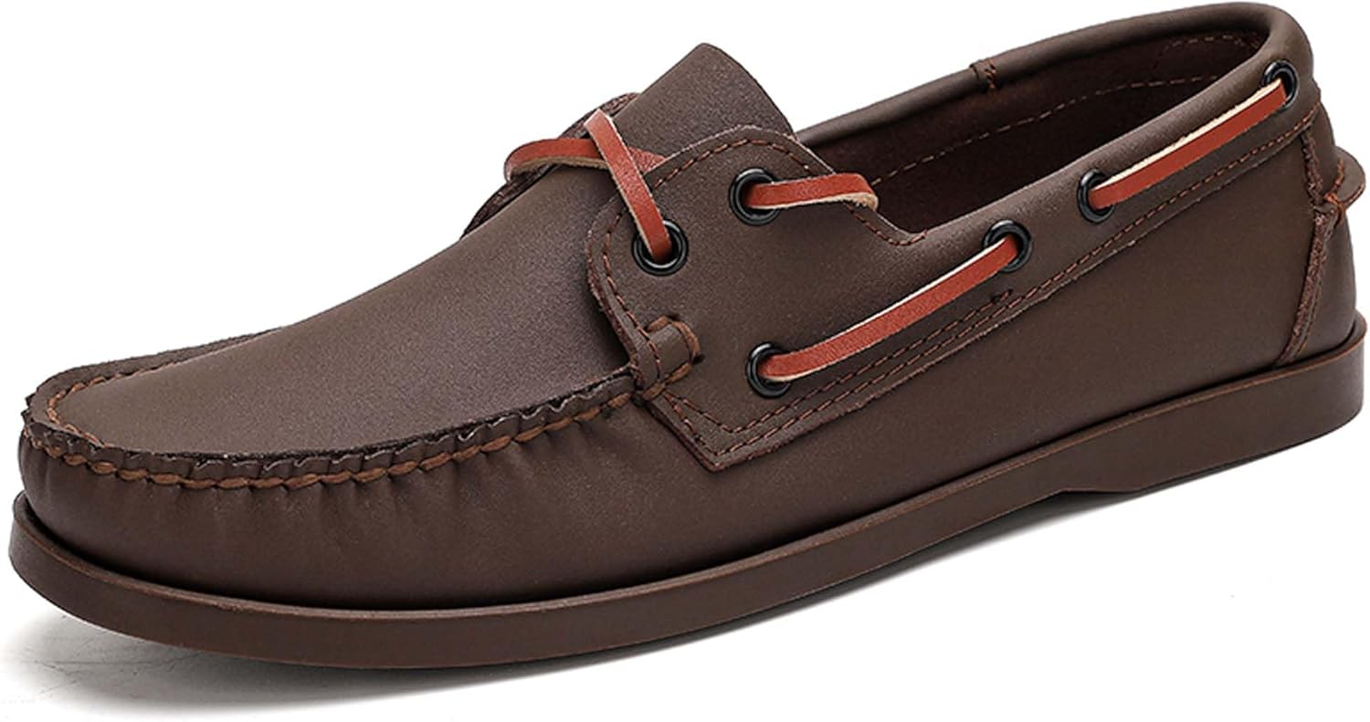 

Мужские лоферы классические кожаные бизнес-кэжуал униформа офисные туфли ретро шнуровка повседневные прогулочные и для вождения кожаные туфли Generic, коричневый